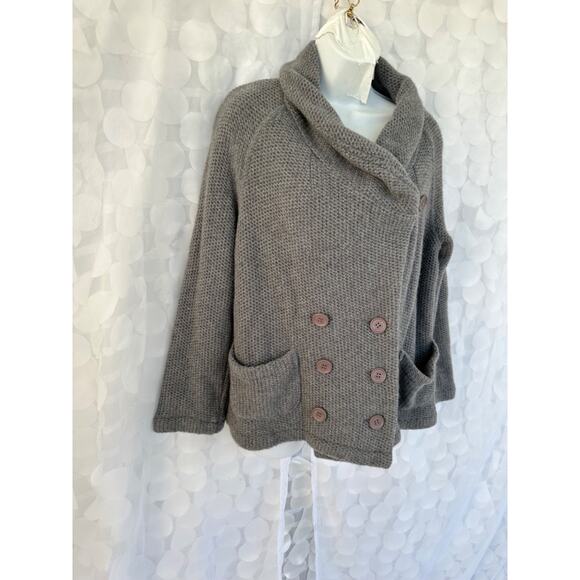 vintage womens Medium LACOSTE Gray Wool Cardigan sweater Chunky made in FRANCE - Picture 1 of 11